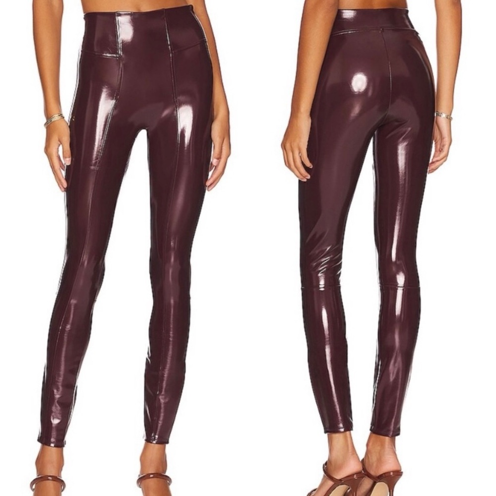 NWT Spanx Faux Patent Leather Liquid Leggings in Ruby Red Size Medium